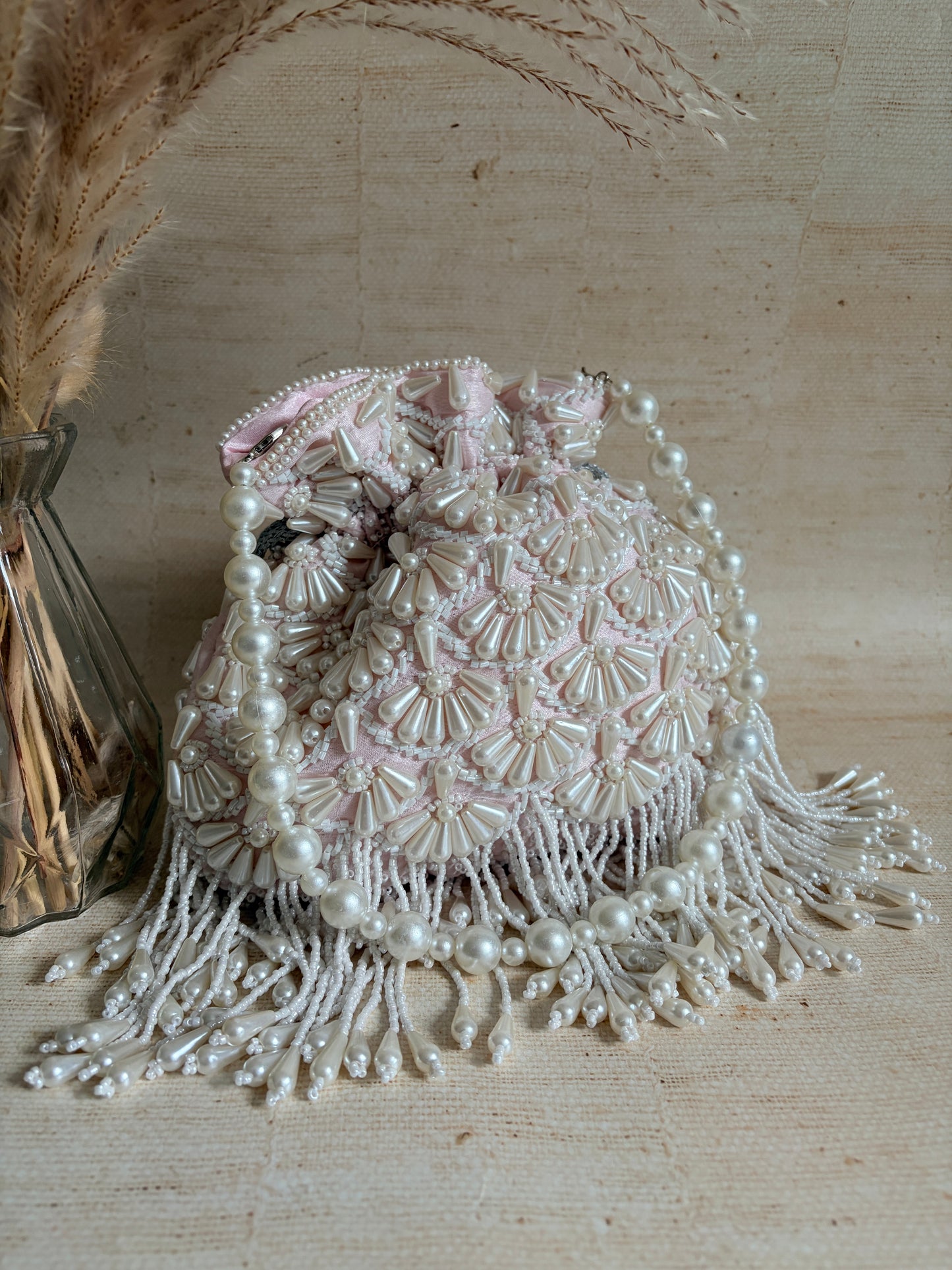 Milly Embellished Pearl Potli (Pink) (ST860)