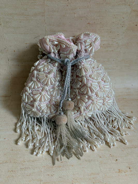 Milly Embellished Pearl Potli (Pink) (ST860)