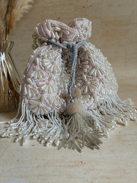 Milly Embellished Pearl Potli (Pink) (ST860)