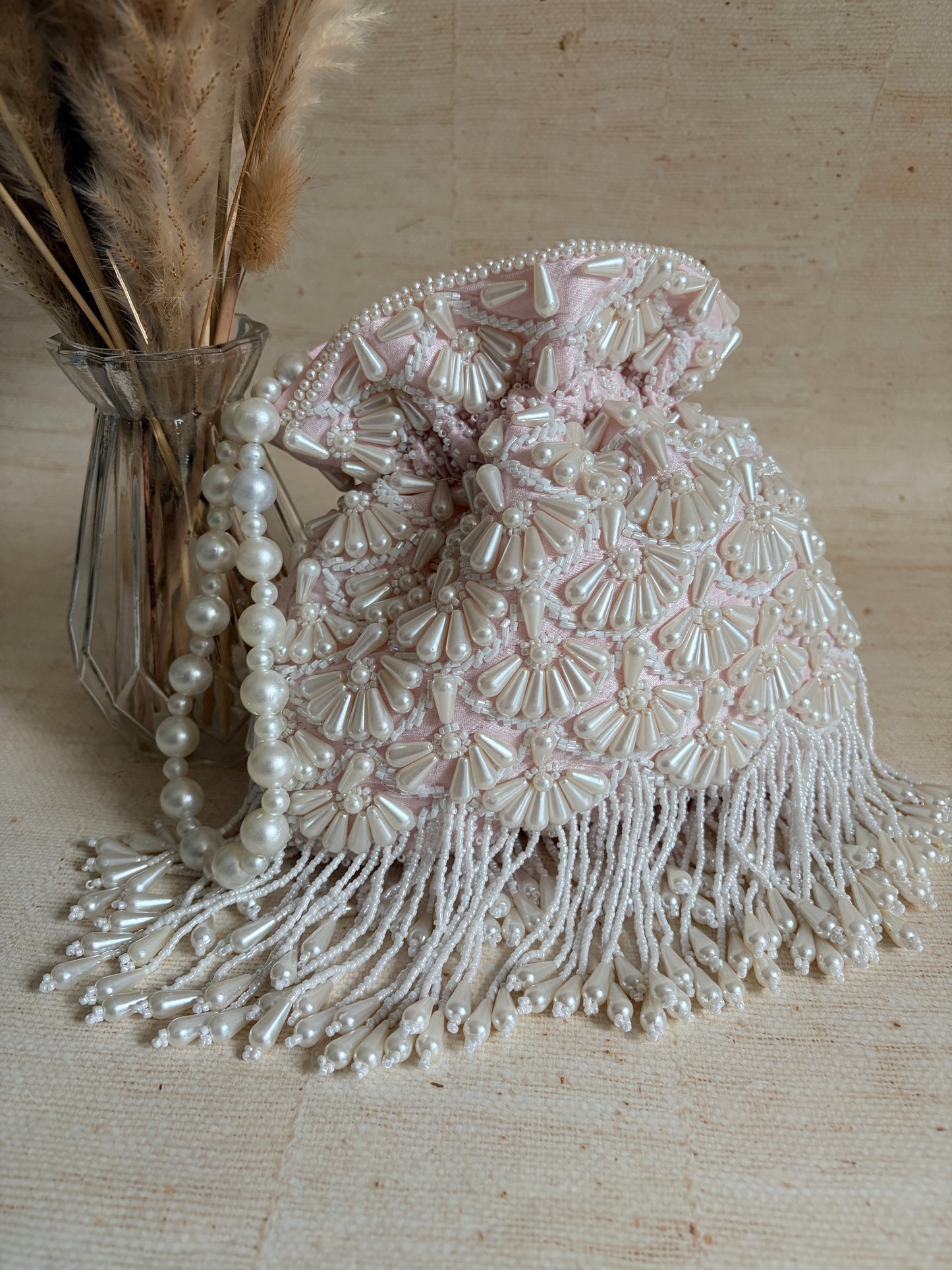 Milly Embellished Pearl Potli (Pink) (ST860)