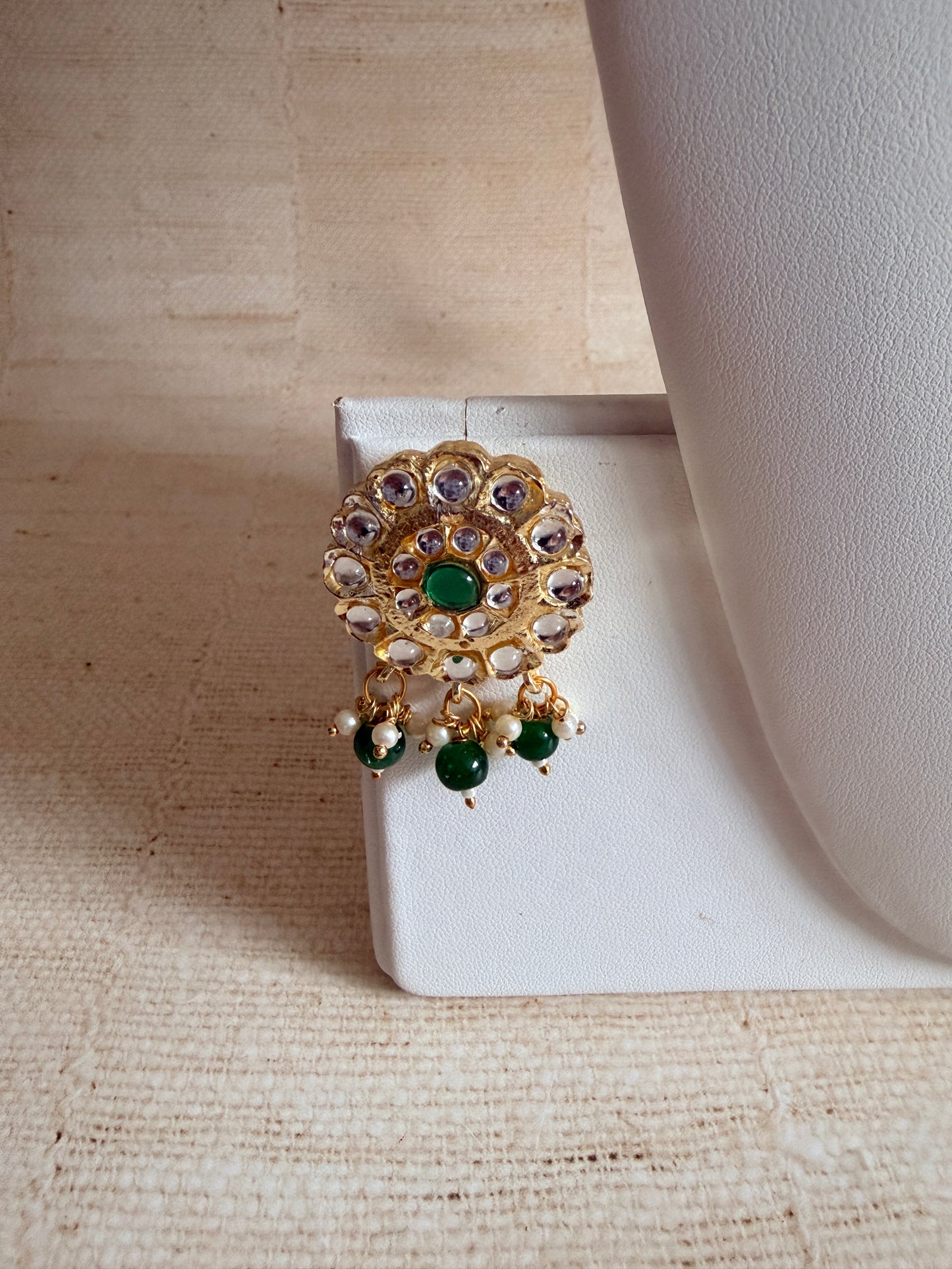 Navdeep Gold Plated Kundan And Pearl Choker Set With Ring (ST1049) (Emerald Green)