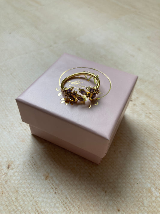 18K Gold Adjustable Dainty Leaf Ring