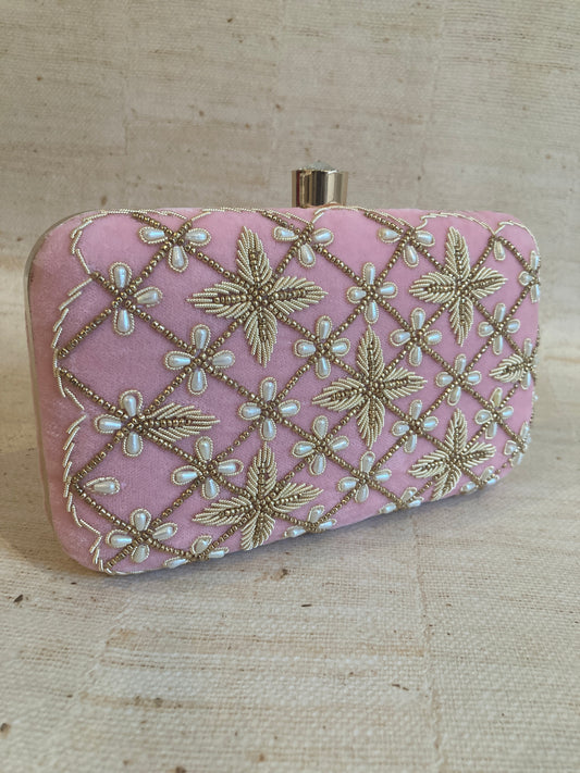 Shimla Velvet Rectangular Clutch (Pink)(ST929)