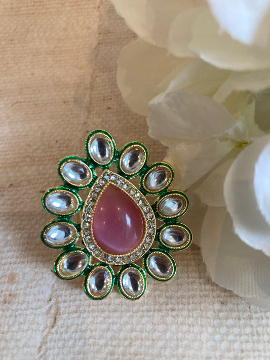 Roop Pink Gold Plated Kundan Ring (ST855)
