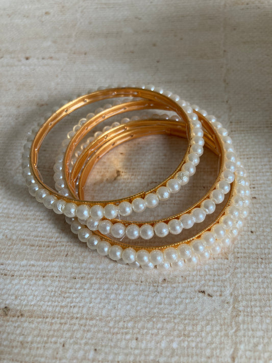 Indian Gold Plated Pearl Bangle Set 2.8 (ST932)