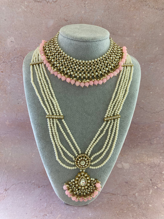 Riyasat Meenakari Kundan Pearl Set (ST128) (Pink)