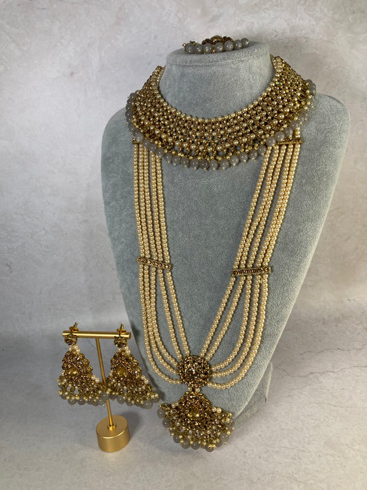 Riyasat Meenakari Kundan Pearl Set (ST128) (Grey)