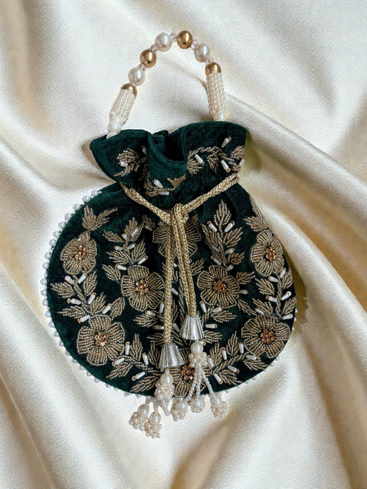 Maeva Emerald Green Velvet Potli Bag (ST1126)