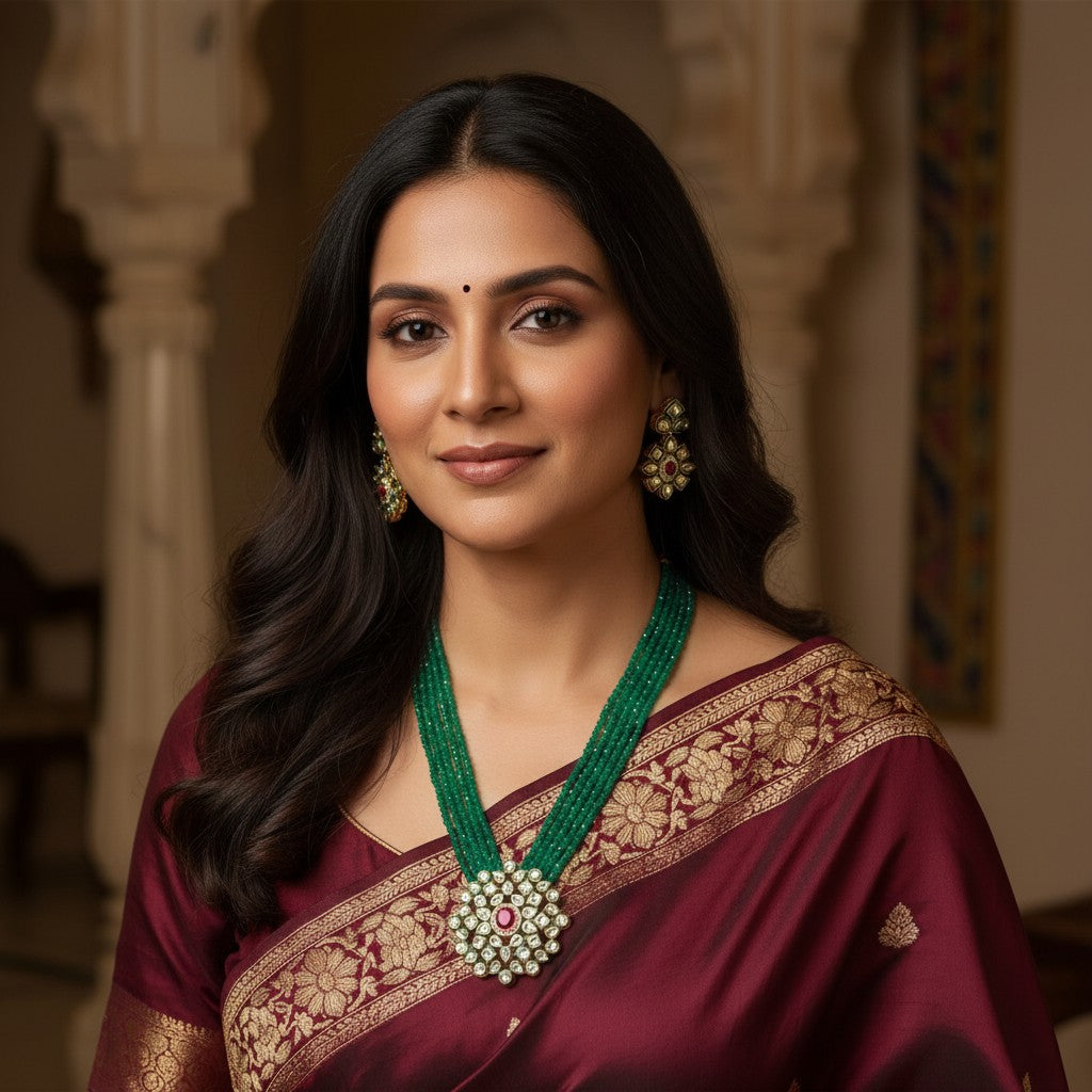 Neetu Long Beaded Mala Necklace (ST127) (Green)