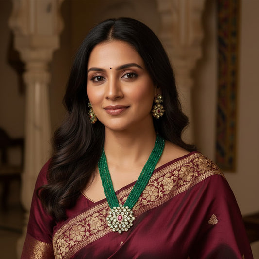 Neetu Long Beaded Mala Necklace (ST127) (Green)