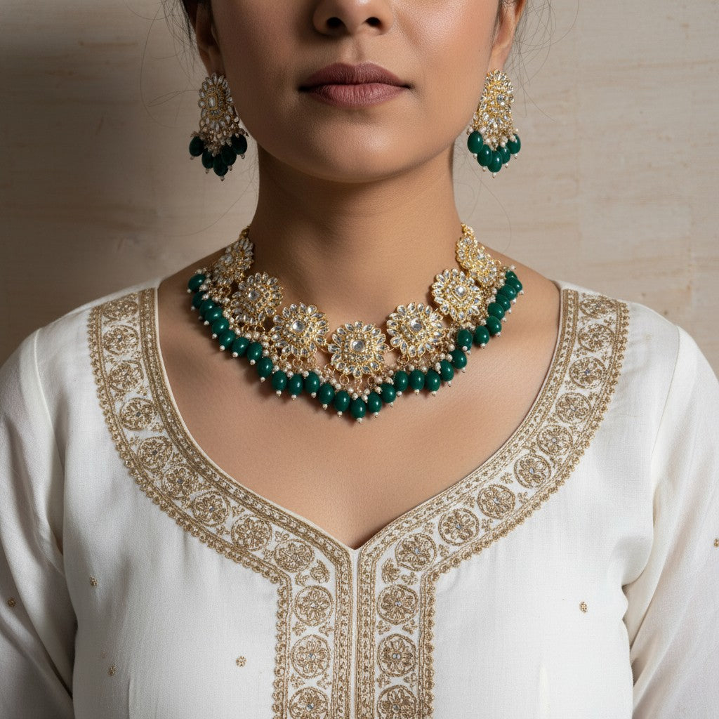 Sonia Kundan Choker Set (ST117) Green