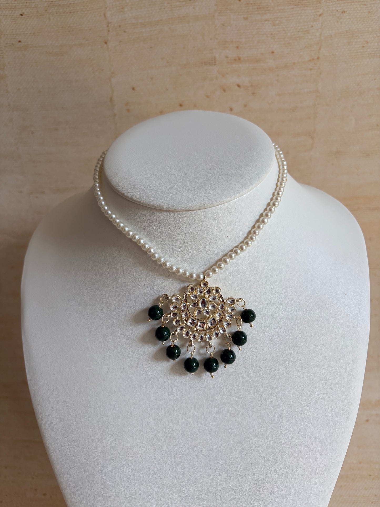 Naima 18K Gold Plated Kundan Pearl Jewellery Set (ST755) (Green)