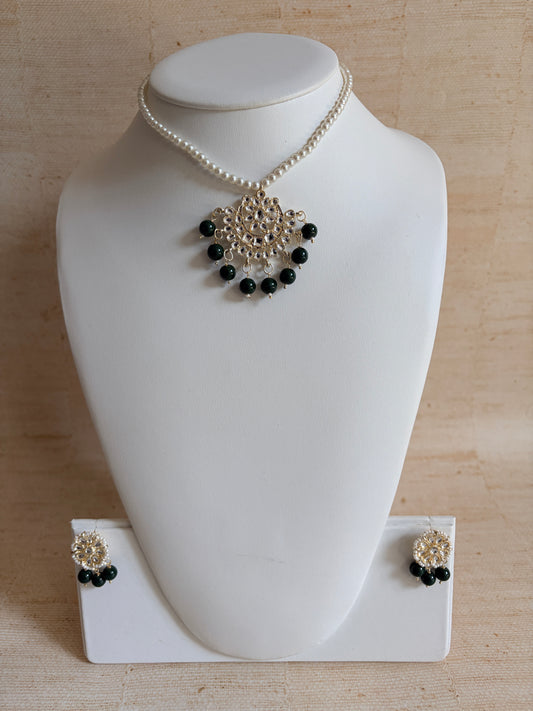Naima 18K Gold Plated Kundan Pearl Jewellery Set (ST755) (Green)