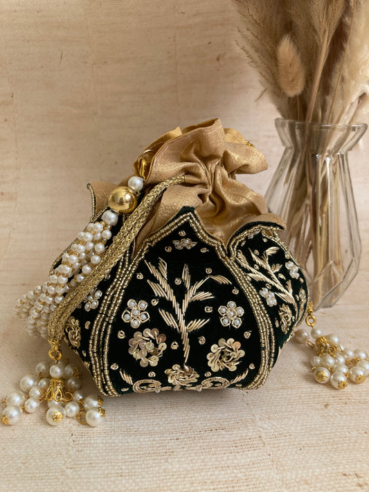 Anju (Potli Bag) (Velvet Emerald Green) (ST269)
