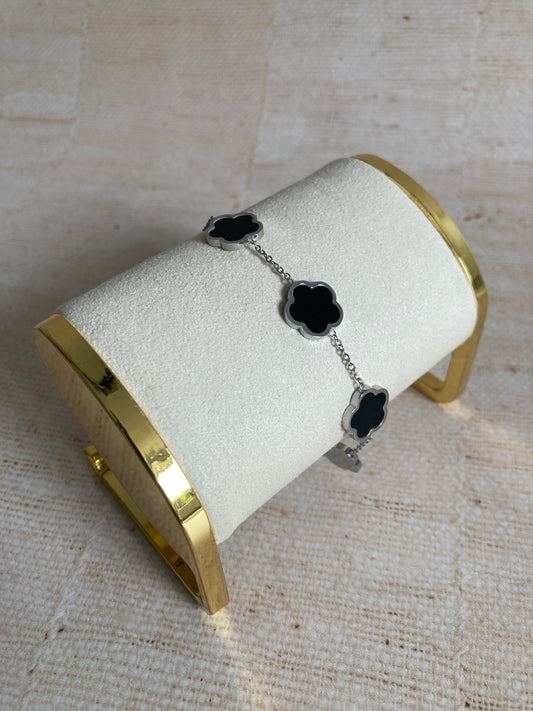 Five Leaf Clover Bracelet (ST863) (Silver Black)