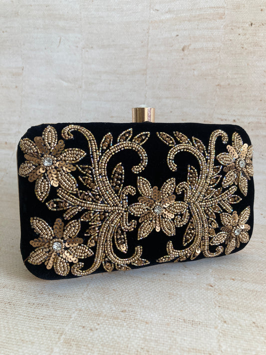 Alam Rectangular Black Velvet Clutch (ST961)