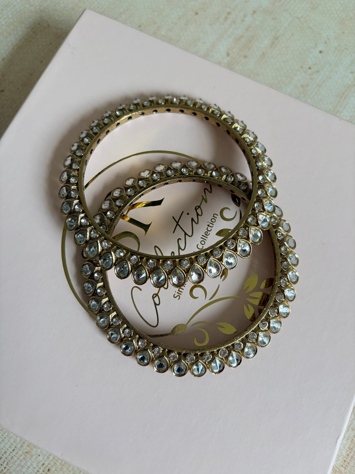 Myra Pair Of Gold Pearl Kundan Bangles 2.8 (ST1145)