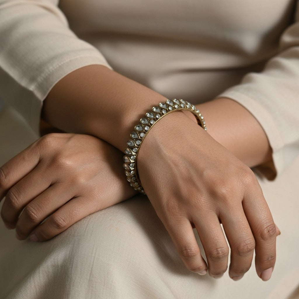 Myra Pair Of Gold Pearl Kundan Bangles 2.8 (ST1145)