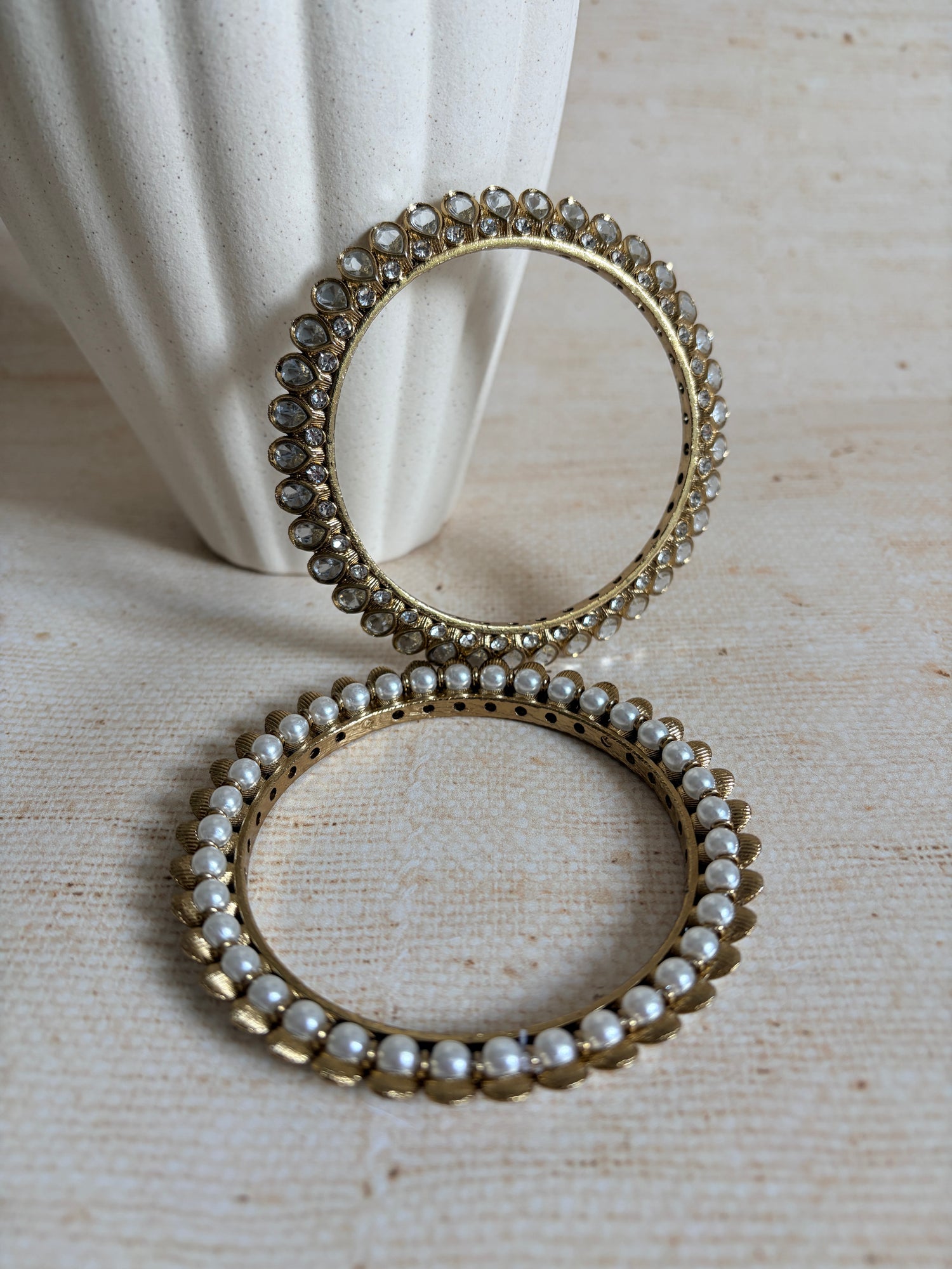 Myra Pair Of Gold Pearl Kundan Bangles 2.8 (ST1145)