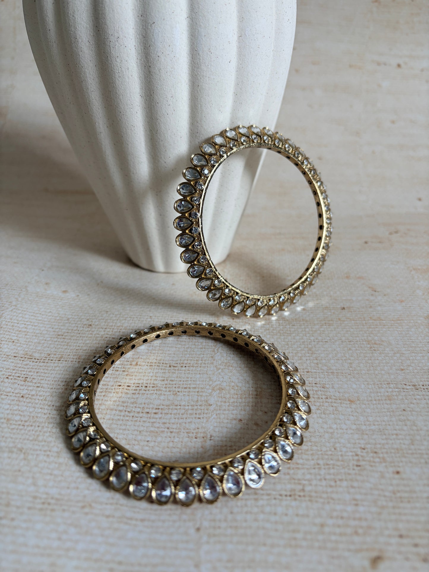 Myra Pair Of Gold Pearl Kundan Bangles 2.8 (ST1145)