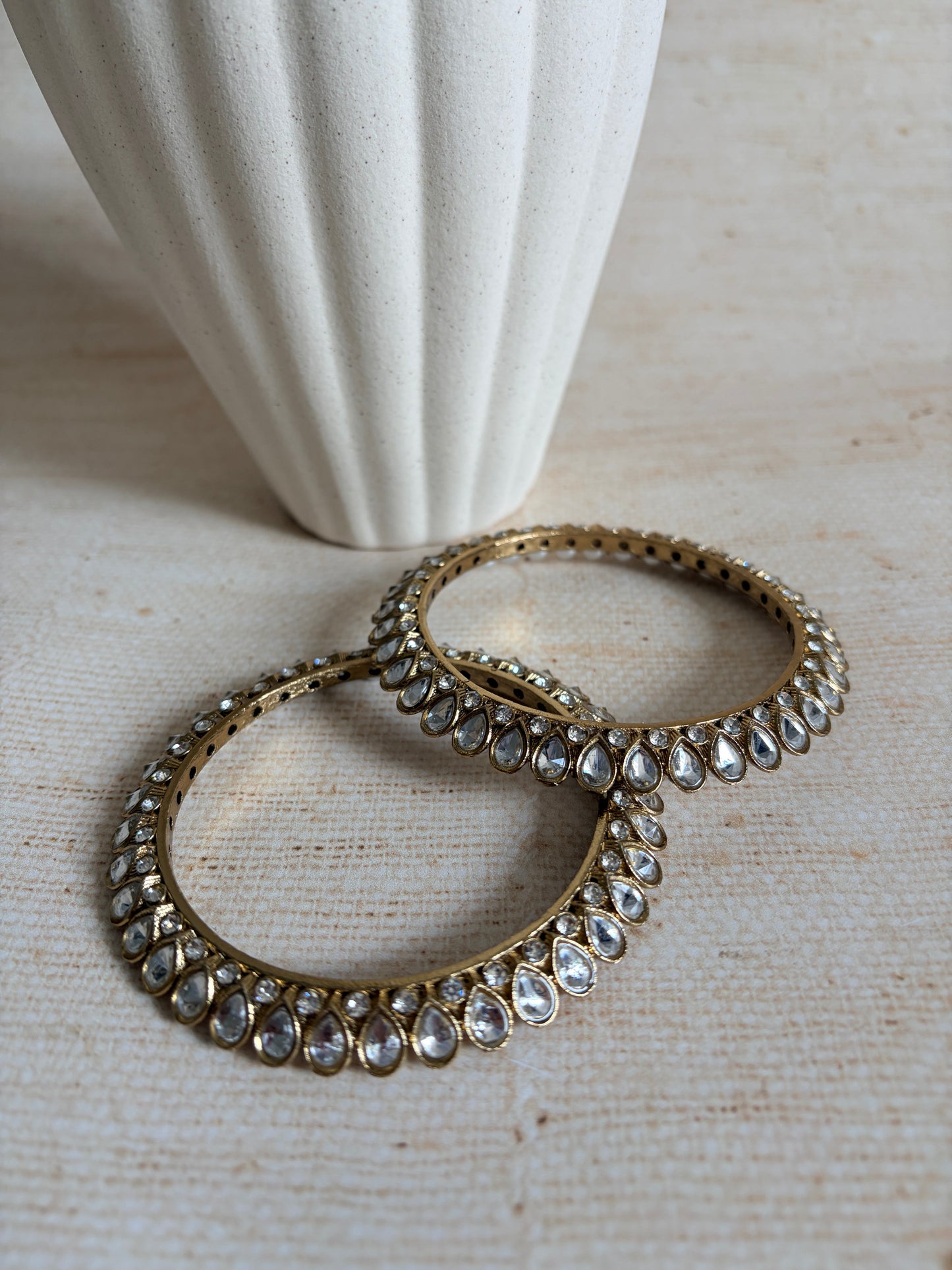 Myra Pair Of Gold Pearl Kundan Bangles 2.8 (ST1145)