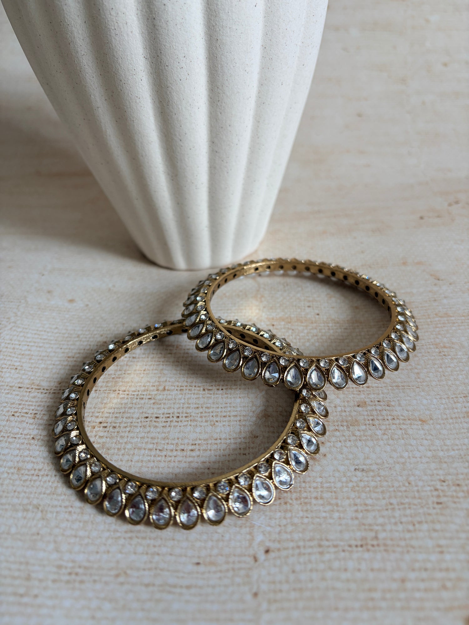Myra Pair Of Gold Pearl Kundan Bangles 2.8 (ST1145)