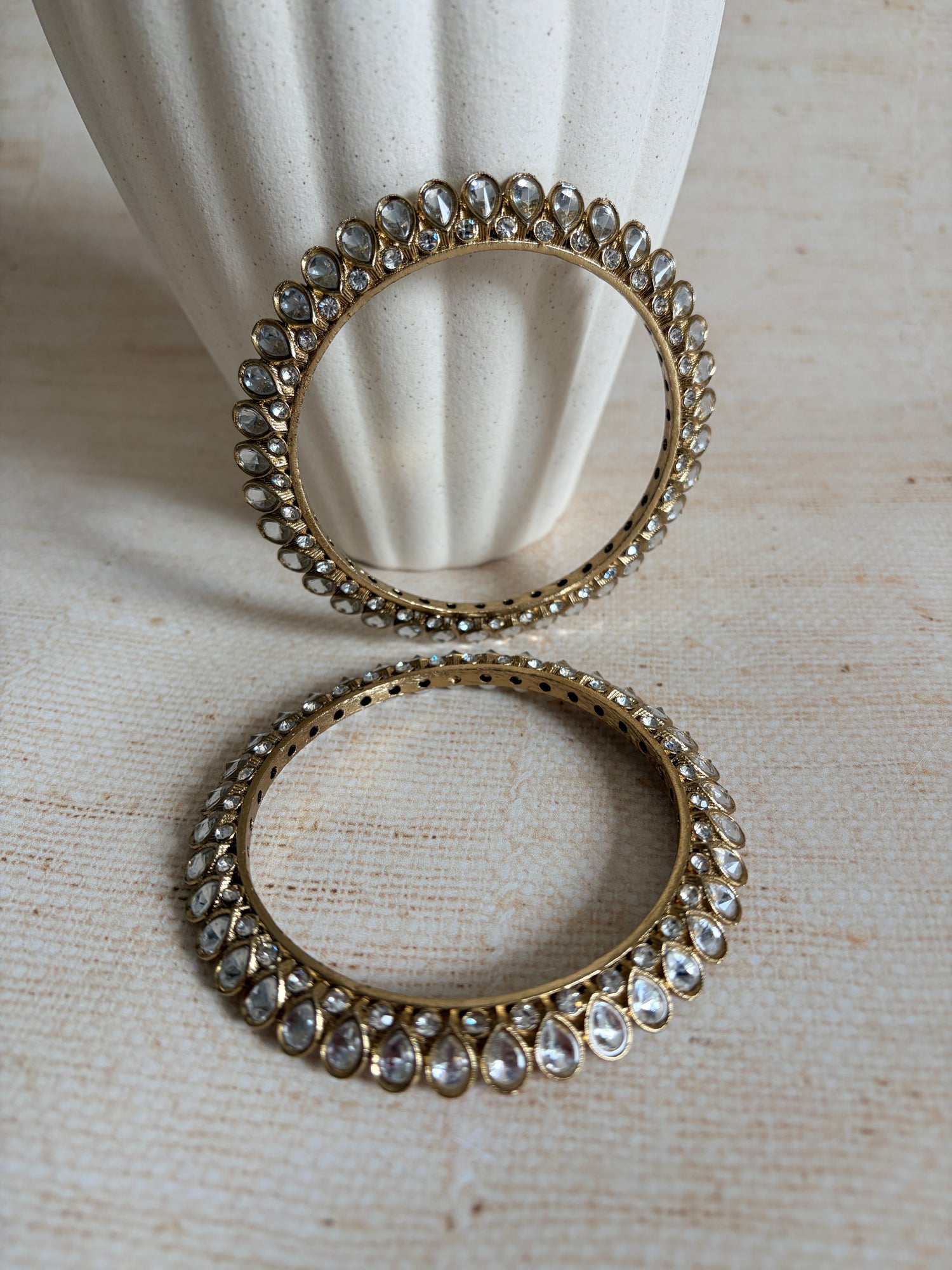 Myra Pair Of Gold Pearl Kundan Bangles 2.8 (ST1145)