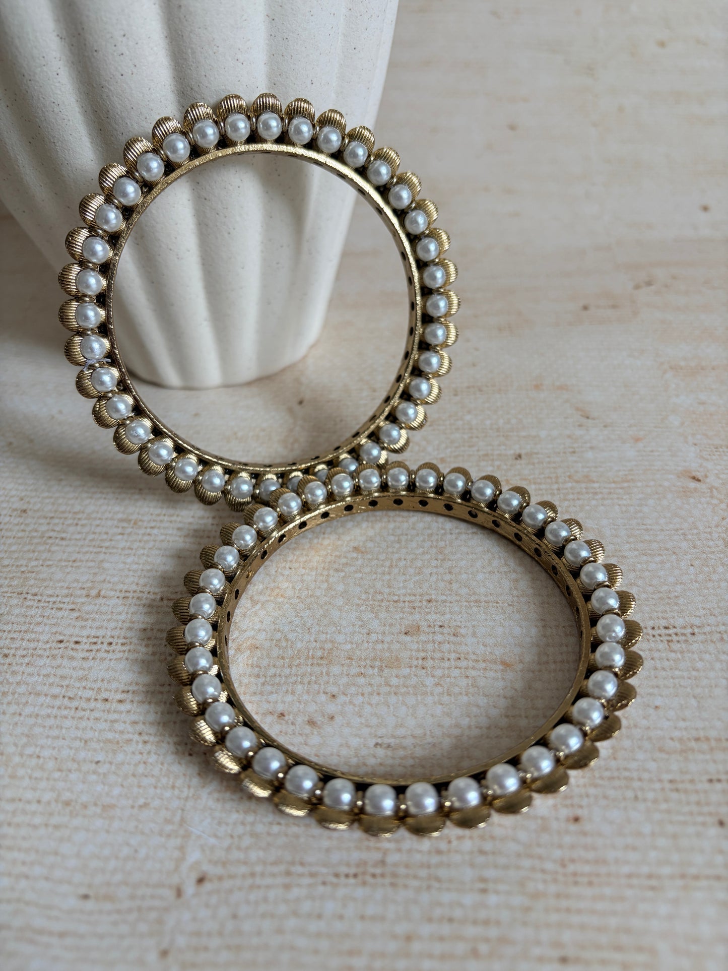 Myra Pair Of Gold Pearl Kundan Bangles 2.8 (ST1145)