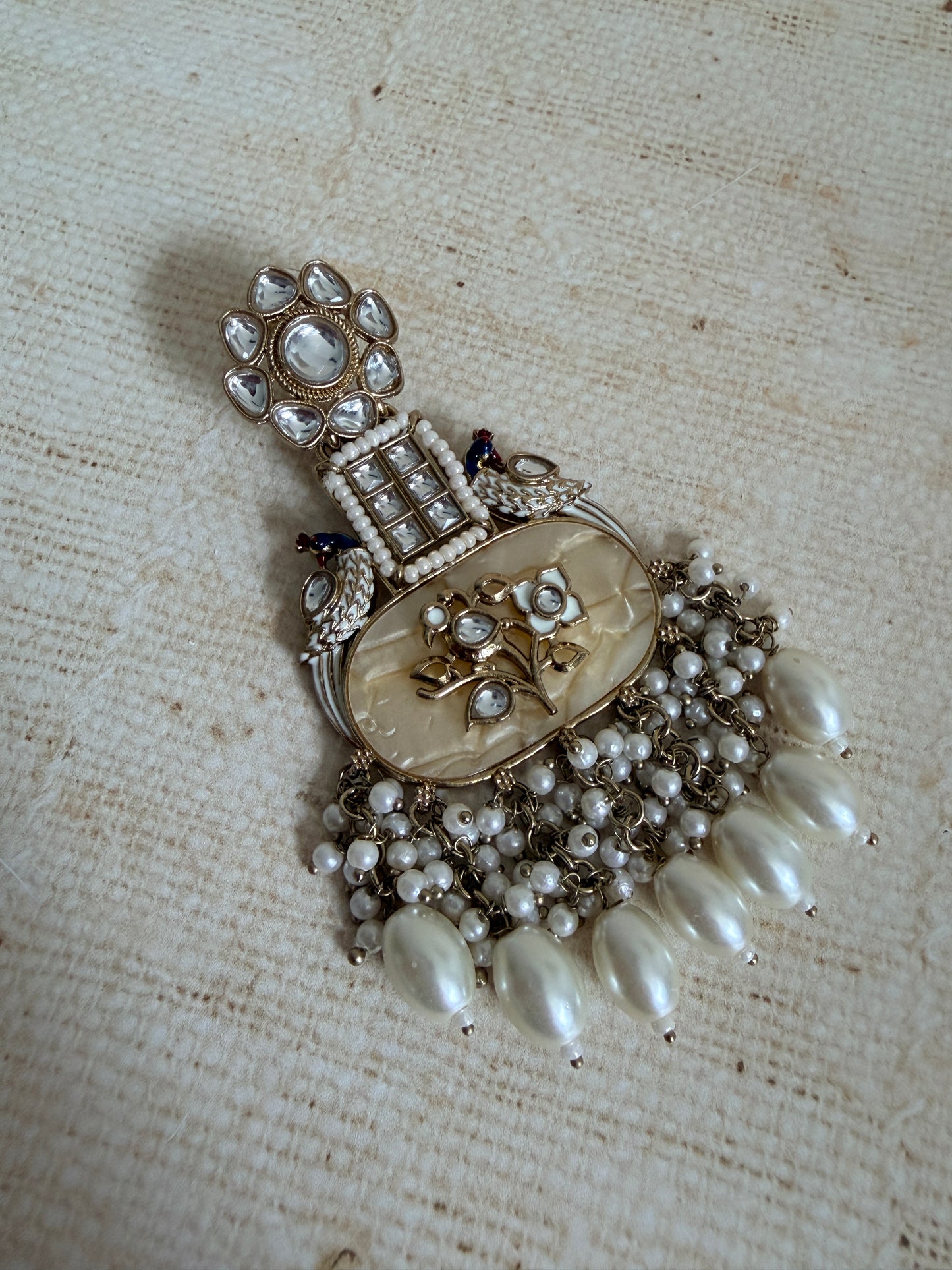 Kundan Polki Peacock Indian Earrings (ST1146) (White)