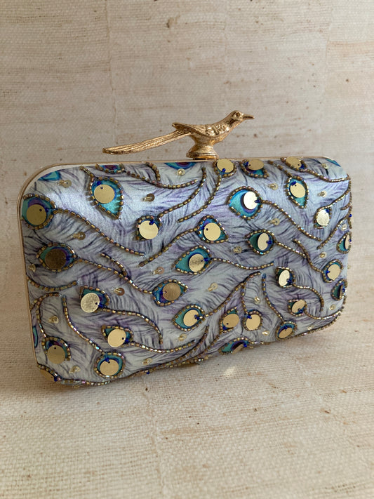 Luna Rectangular Digitally Printed Peacock Clutch (ST965)