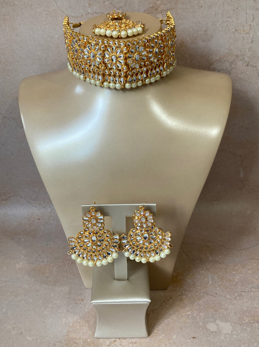 Alia Kundan & Pota Stone Gold Plated Set (ST228)(White)