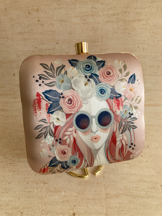 Flower Child Pink Digitally Printed Clutch (ST300)