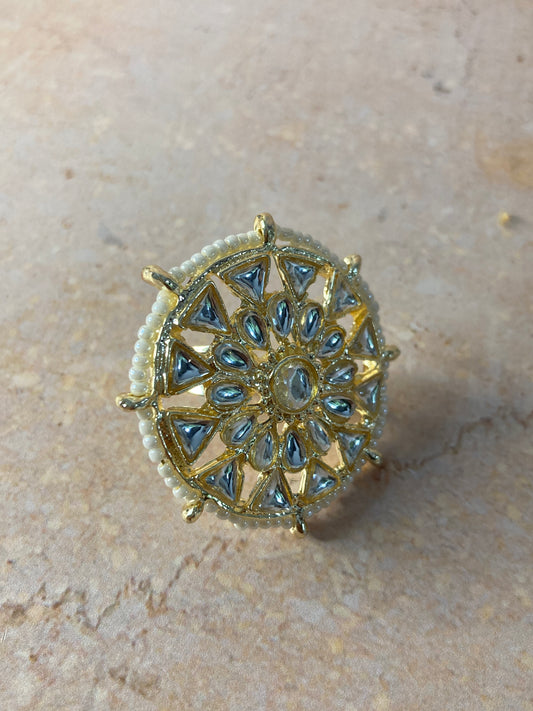 Gold Plated White Stone Adjustable Ring 