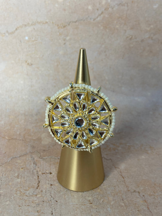 Gold Plated White Stone Adjustable Ring 