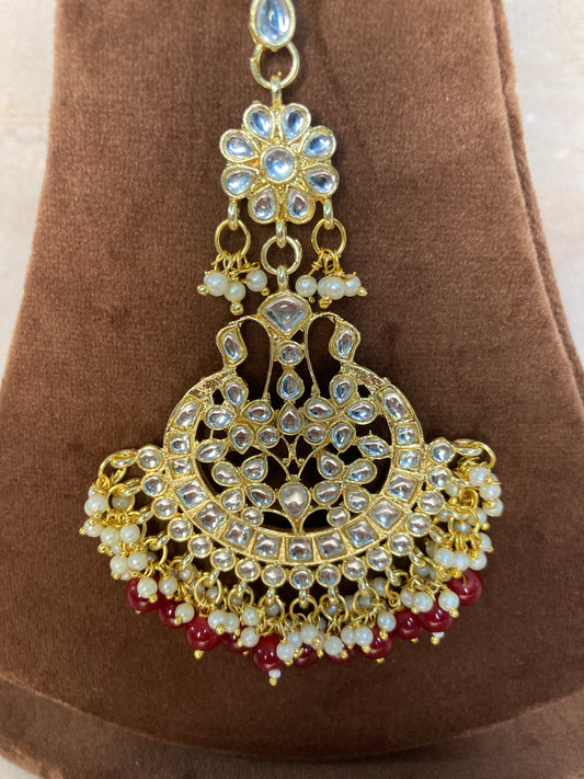 Arohi 18K Gold Plated Traditional Kundan Tikka (Maroon) (ST749)