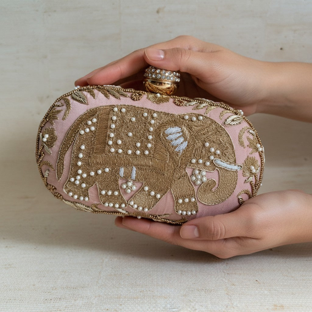 Elephant Oval Pink Clutch (ST1158)
