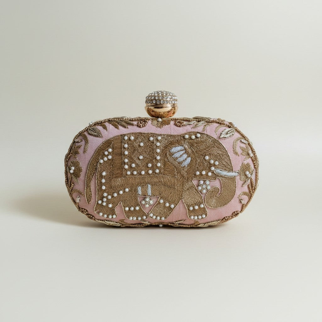 Elephant Oval Pink Clutch (ST1158)