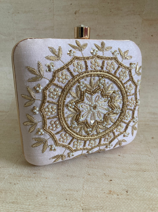 Kiran Light Pink Mandala Design Square Clutch (ST901)