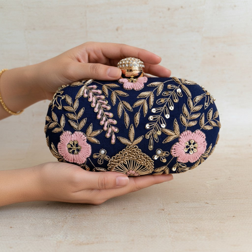 Valarie Oval Navy Clutch (ST1163)