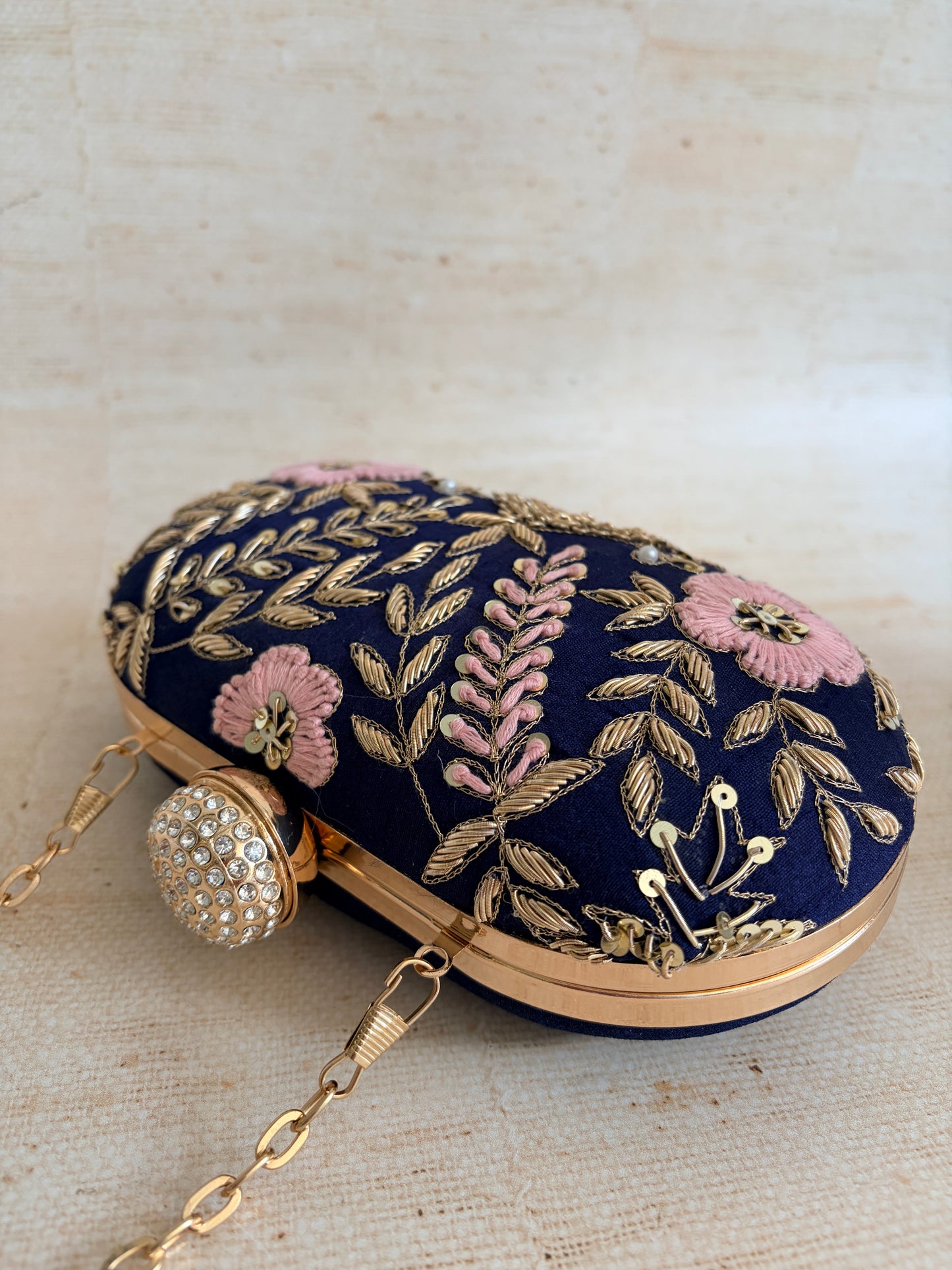 Valarie Oval Navy Clutch (ST1163)