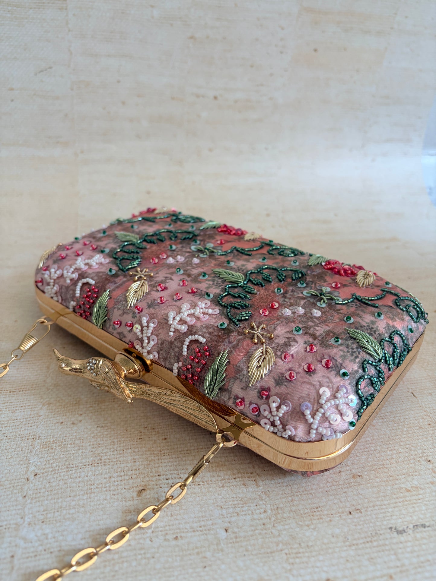 Sorrento Rectangular Pink Clutch (ST1179) (Bird Clasp)