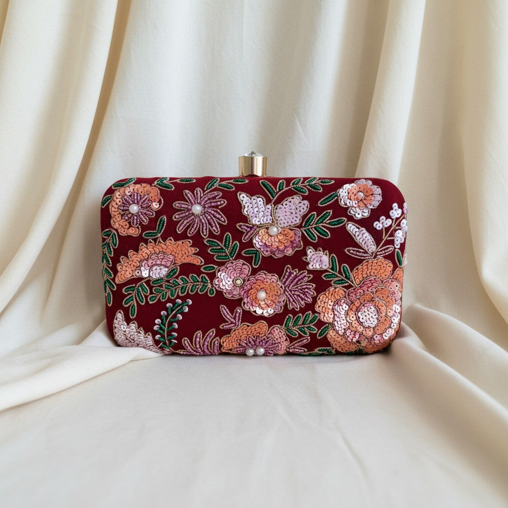 Rehmat Rectangular Maroon Clutch (ST1169)