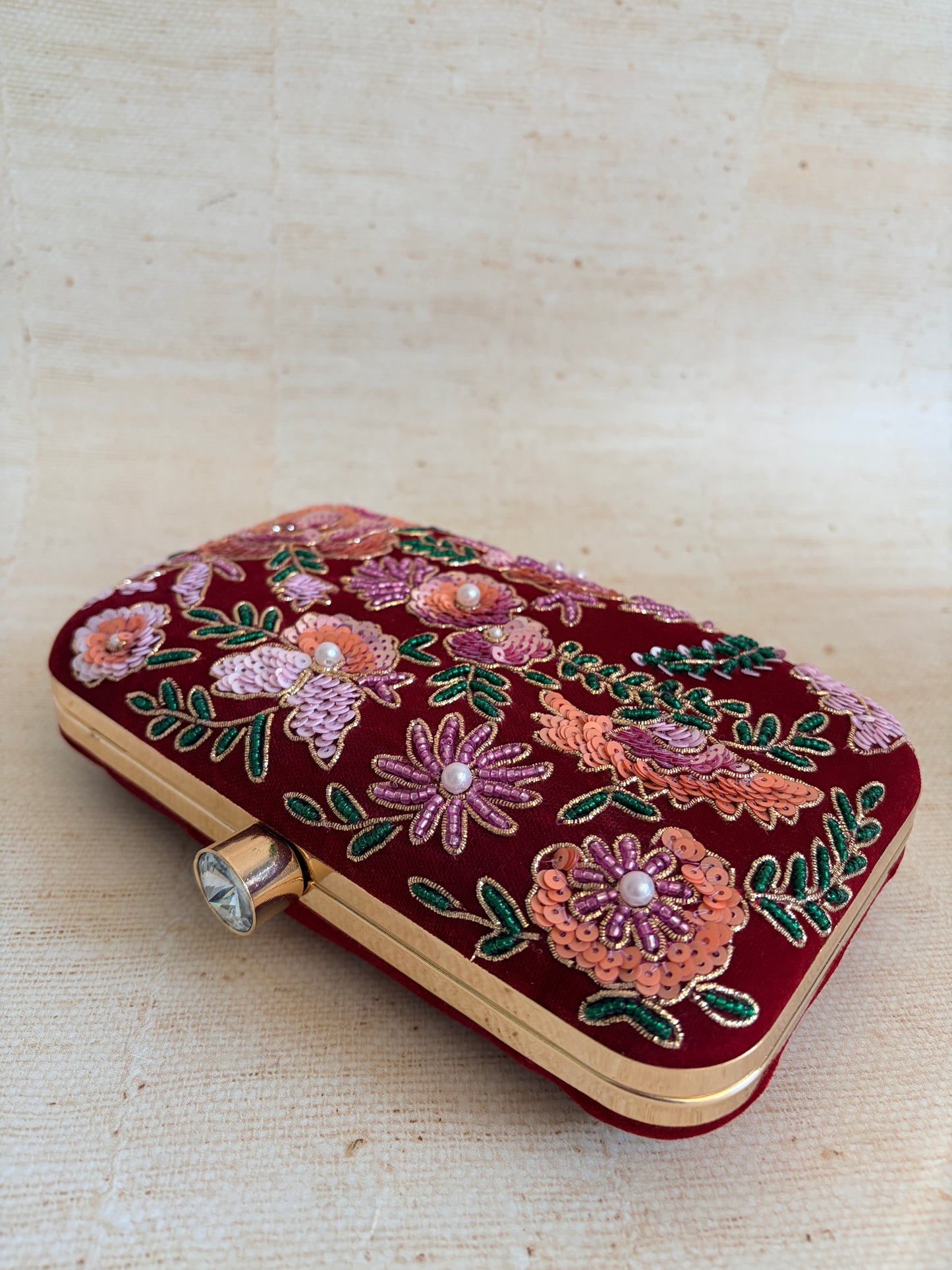 Rehmat Rectangular Maroon Clutch (ST1169)