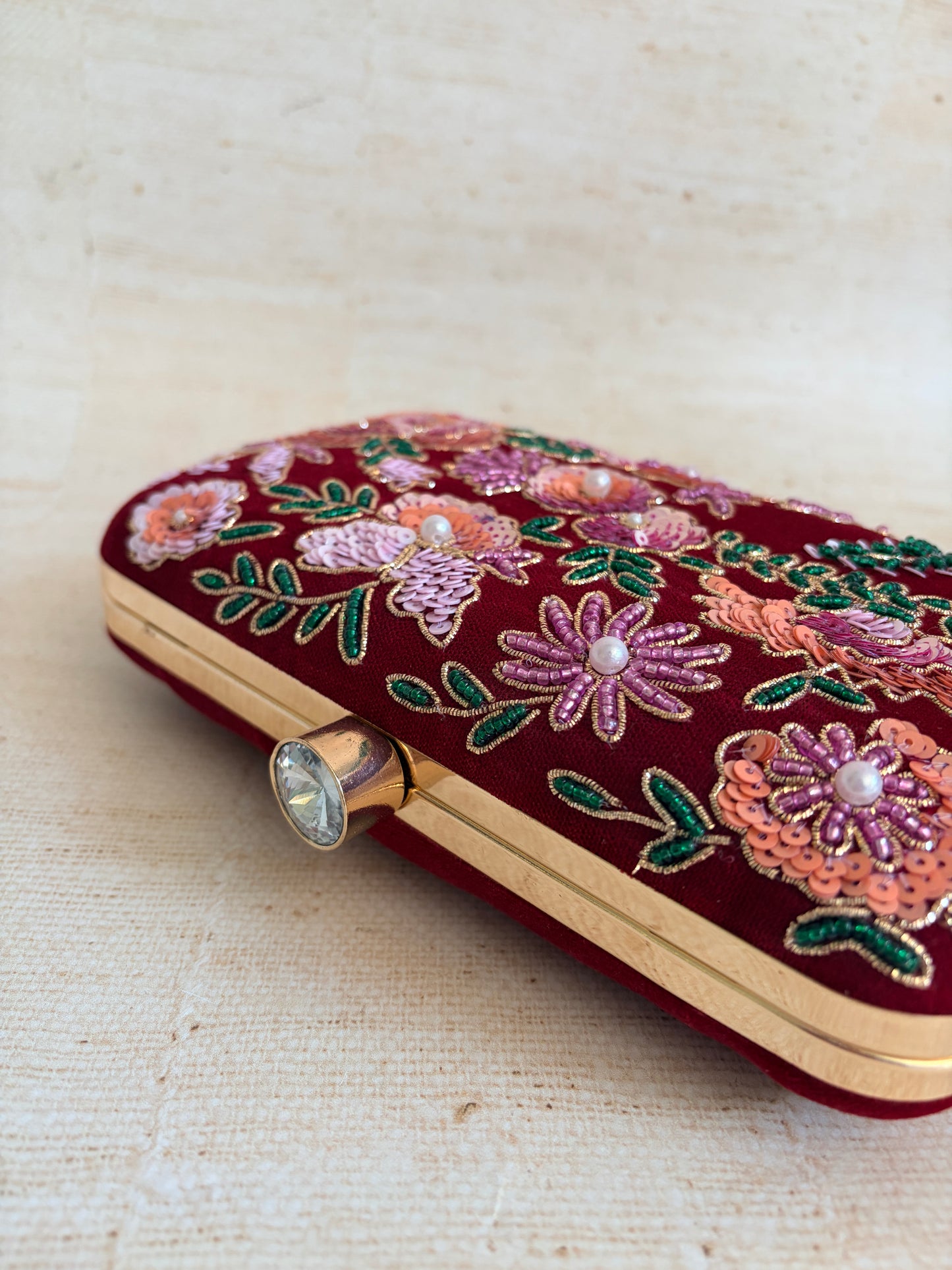 Rehmat Rectangular Maroon Clutch (ST1169)
