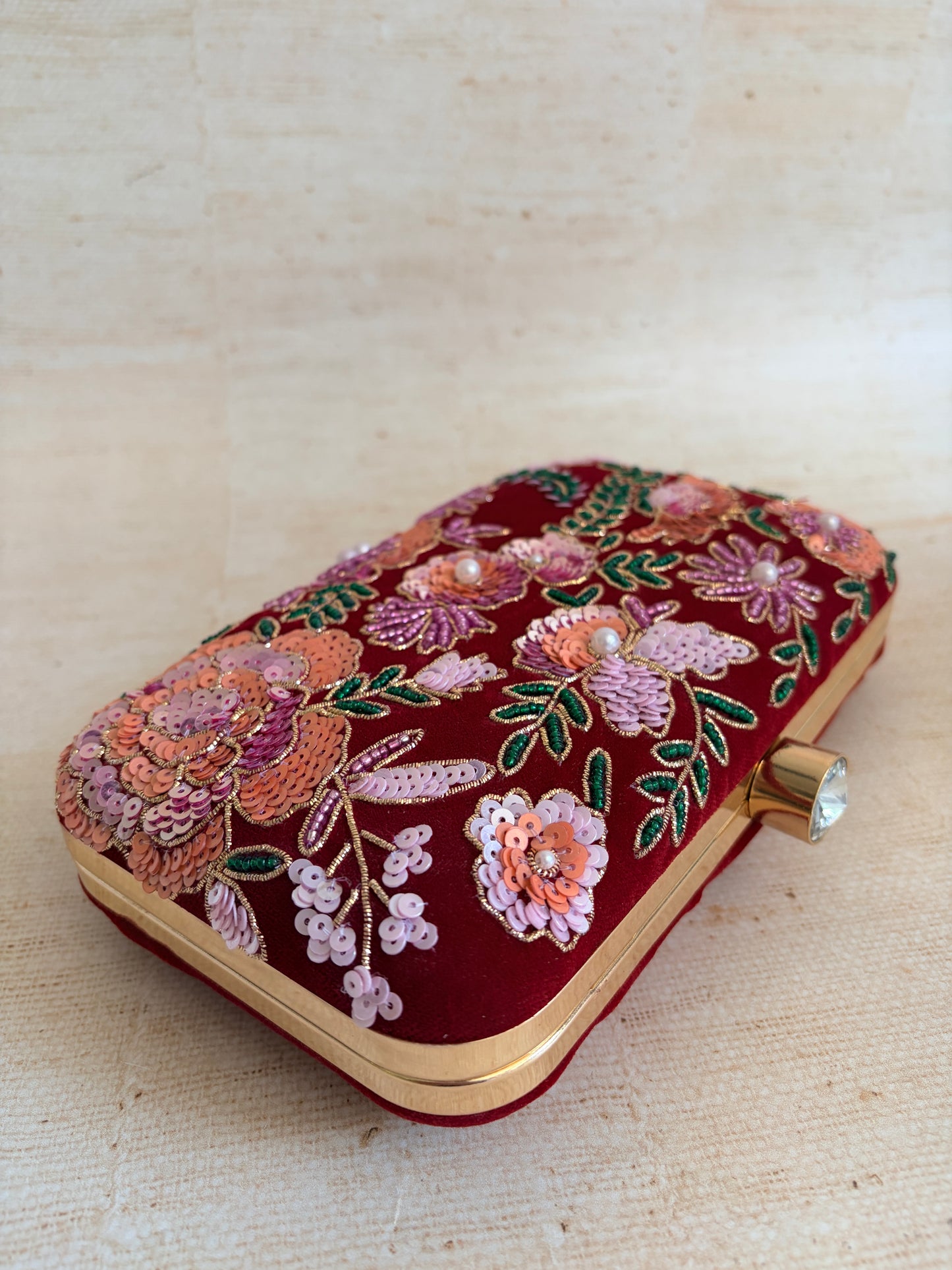 Rehmat Rectangular Maroon Clutch (ST1169)