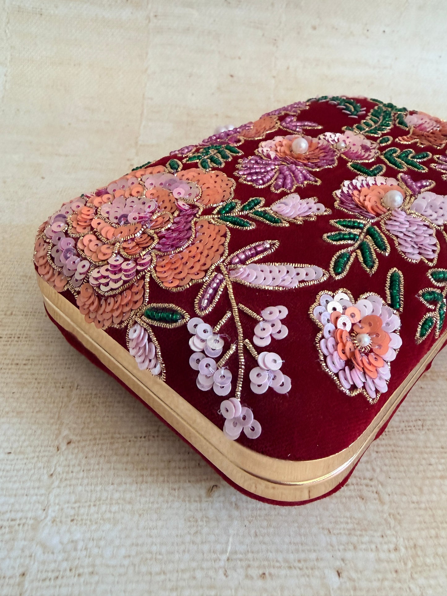 Rehmat Rectangular Maroon Clutch (ST1169)