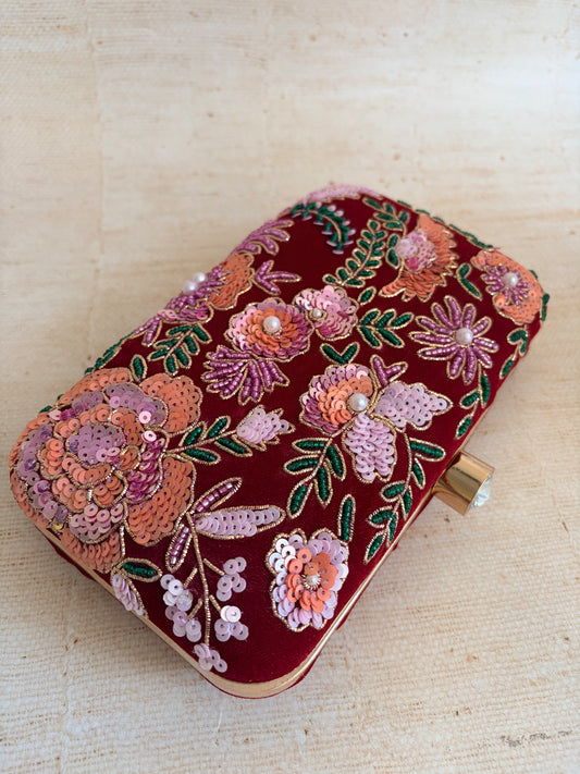 Rehmat Rectangular Maroon Clutch (ST1169)