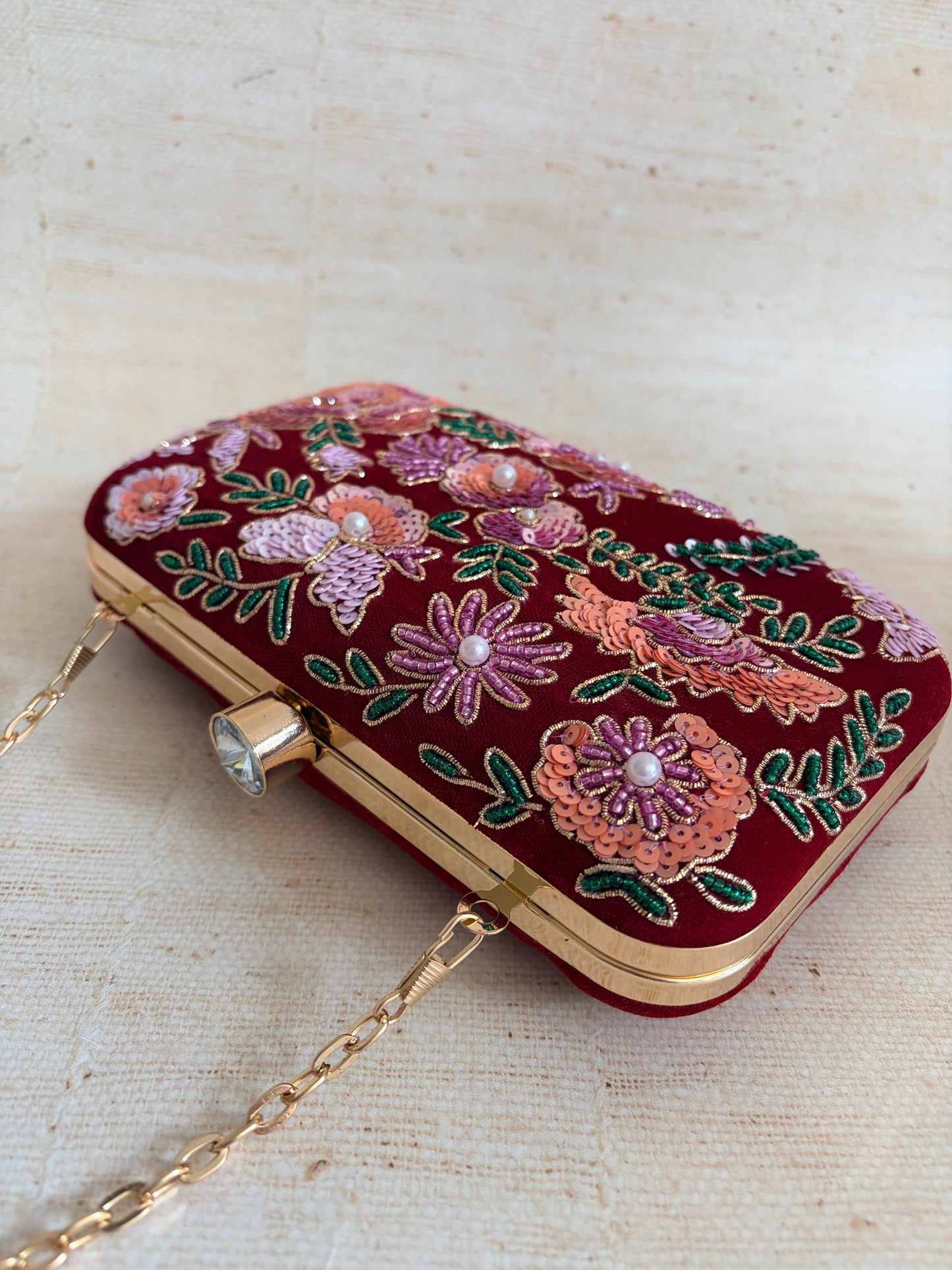 Rehmat Rectangular Maroon Clutch (ST1169)