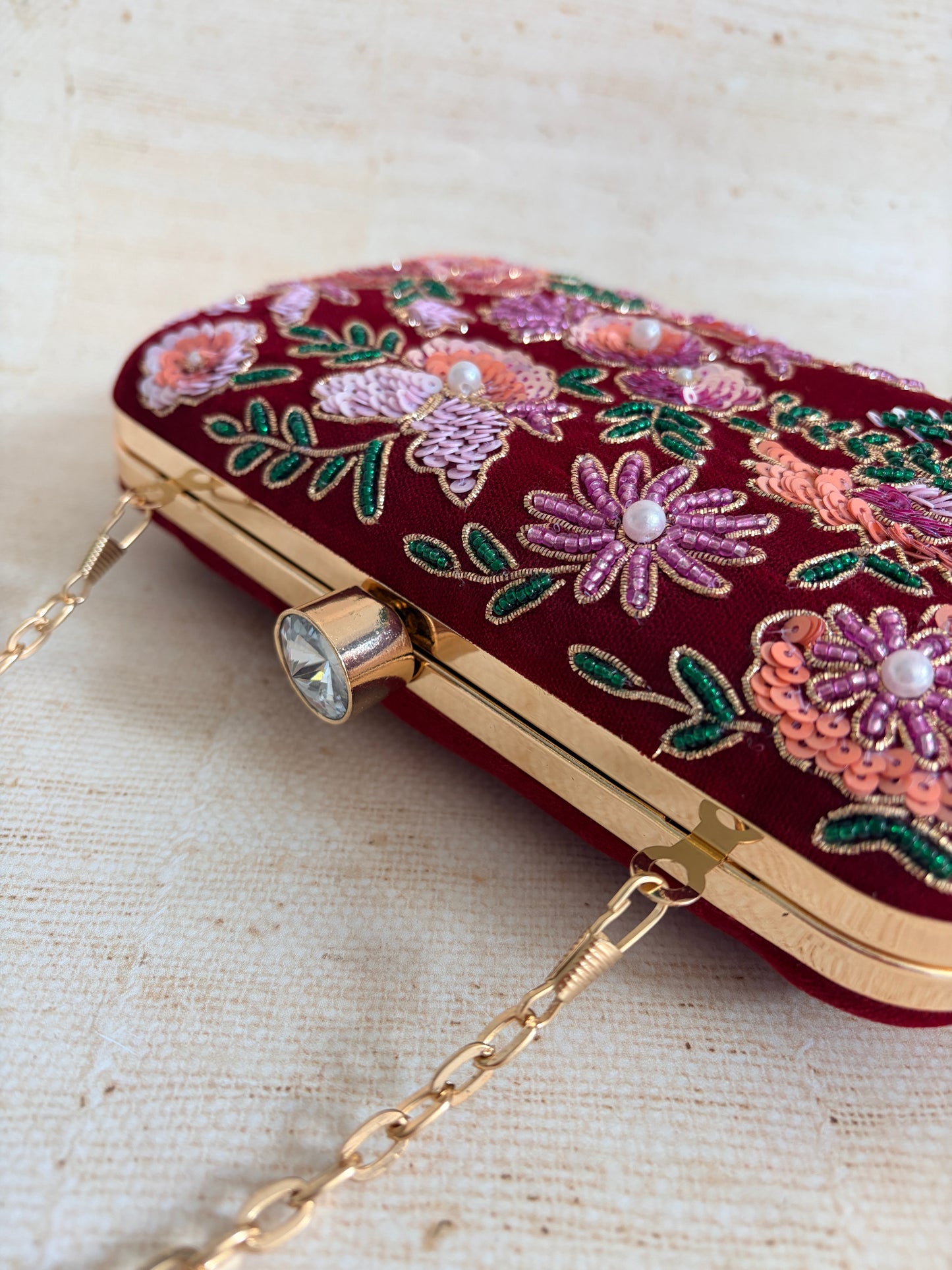 Rehmat Rectangular Maroon Clutch (ST1169)