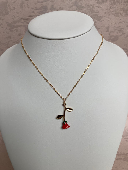 Rose Pendant Necklace (ST206) Gold And Red Rose